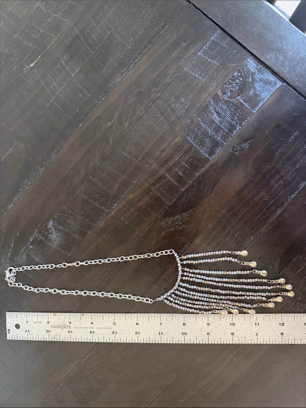 Delicate Silver Fringe Necklace with Pale Blue Beads - Women Jewelry - Picture 3 of 4